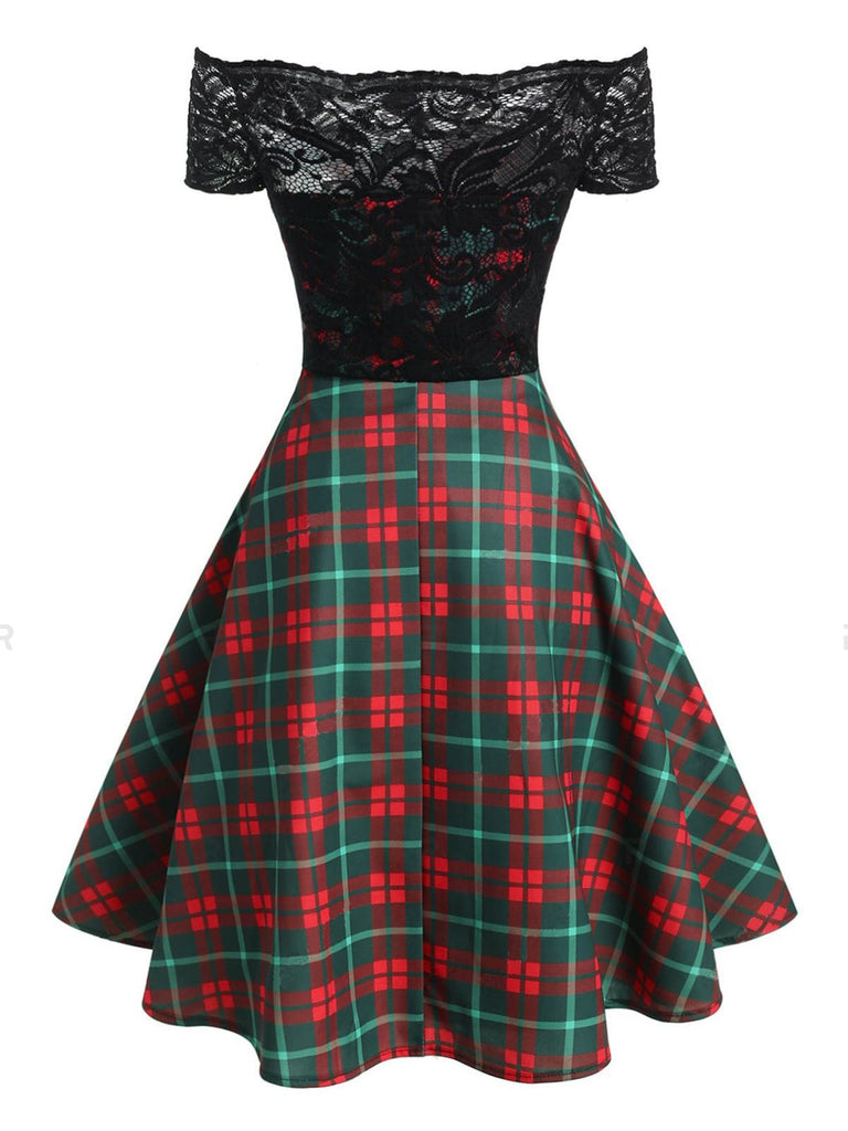 1950ER SCHUTERFREI SPITZE PATCHWORK KLEID