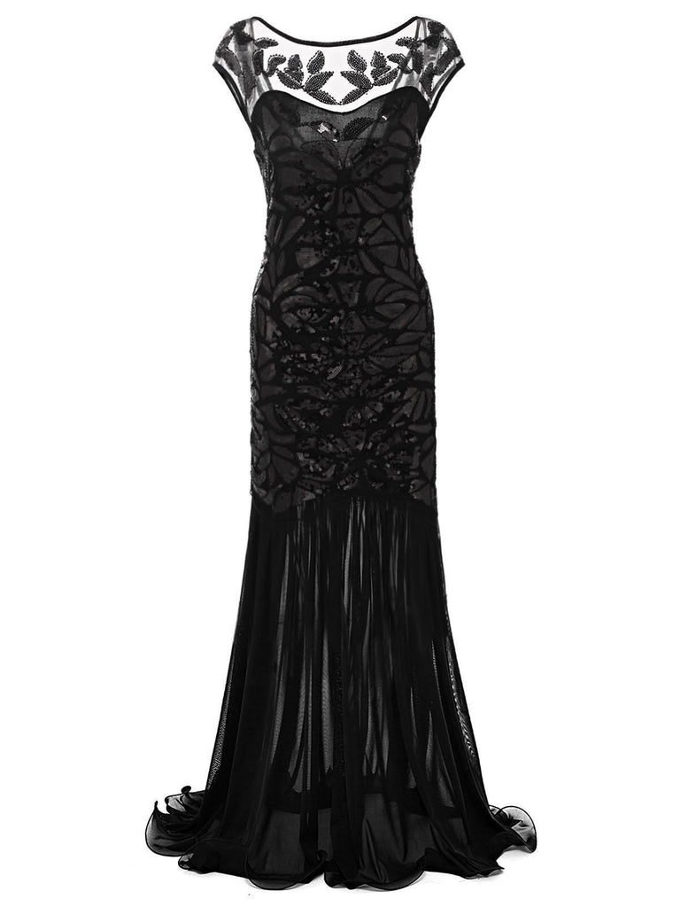 SCHWARZ 1920ER PAILLETTEN MAXI FLAPPER KLEID