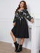 [Plus Size] Schwarzes 1950er V-Ausschnitt lockeres Patchwork-Kleid