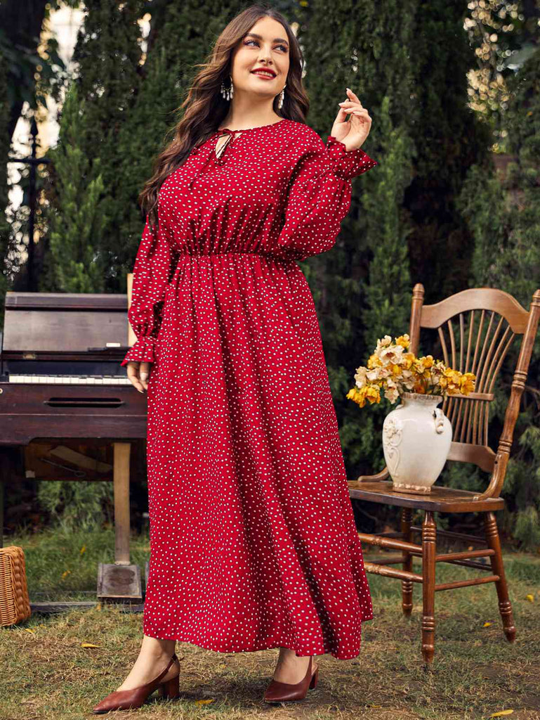 [Plus Size] Rotes 1950er Bishop Polka Dots Kleid