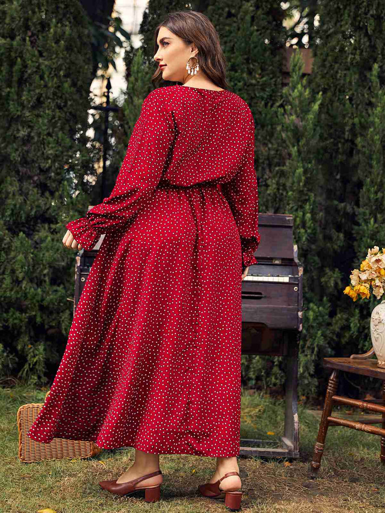 [Plus Size] Rotes 1950er Bishop Polka Dots Kleid