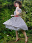 1950ER SCHWARZ PLAID SCHUTERFREI V-AUSSCHNITT SWING KLEID