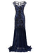 BLAU 1920ER PAILLETTEN  MAXI FLAPPER KLEID